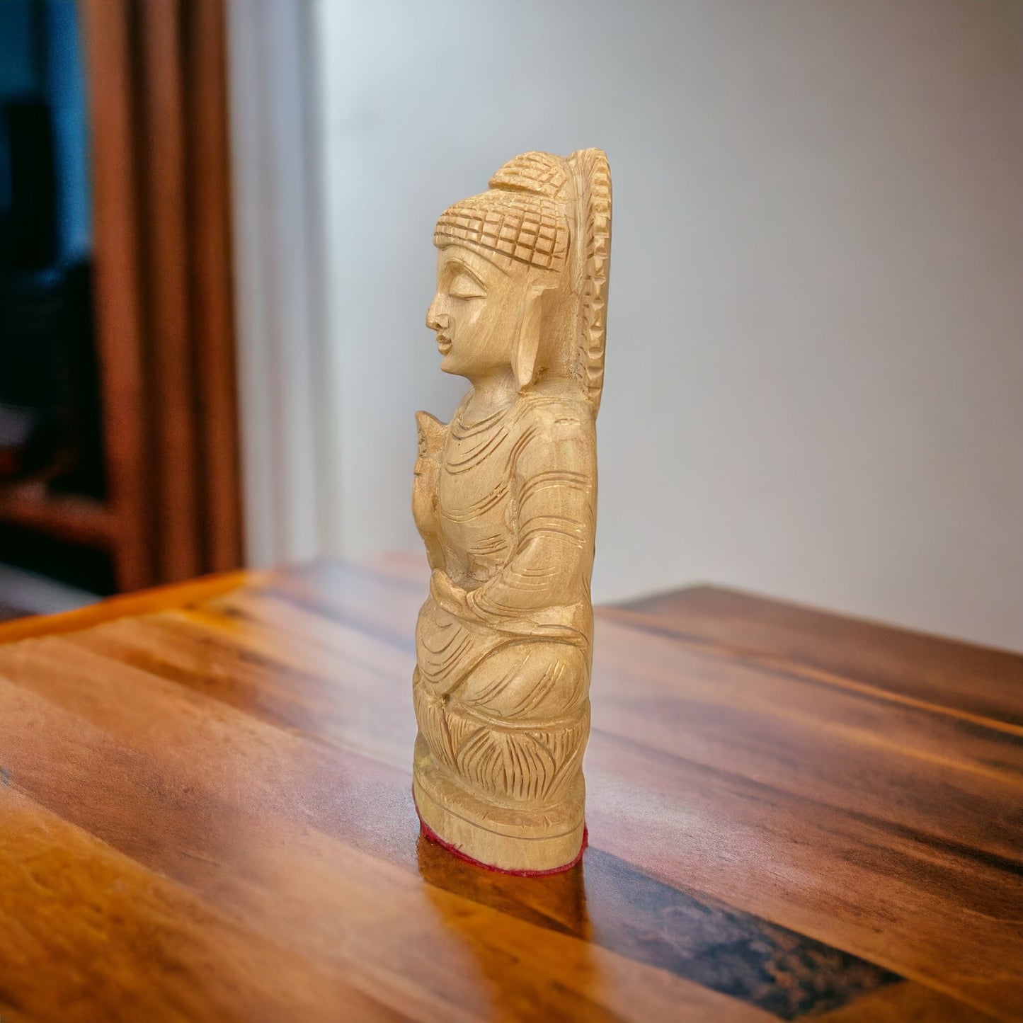Estatua de Buda, Shiddharta Gautama, Madera Teka, Tallado a Mano, Hecho en India