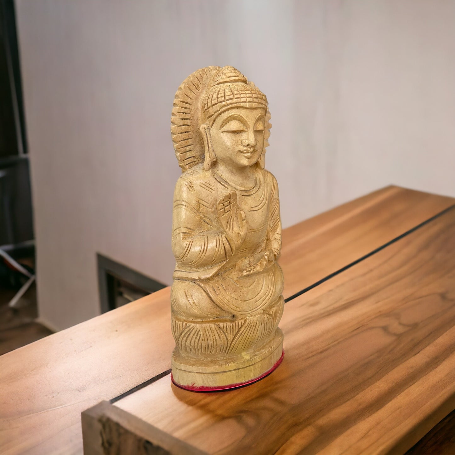 Estatua de Buda, Shiddharta Gautama, Madera Teka, Tallado a Mano, Hecho en India