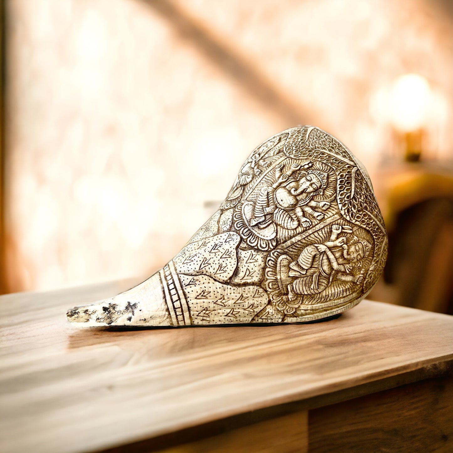 Concha de Caracola Budista Tibetana, Ganesha, Tallada a Mano en Nepal