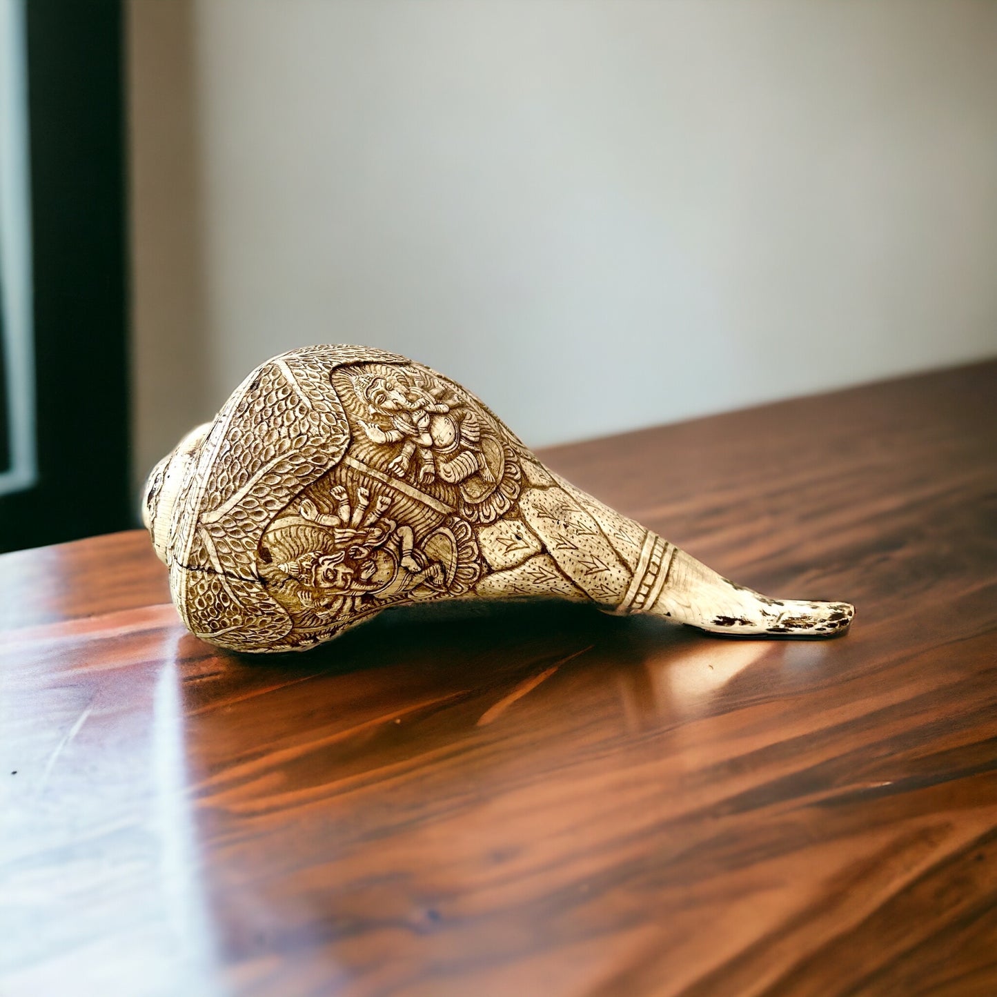 Concha de Caracola Budista Tibetana, Ganesha, Tallada a Mano en Nepal