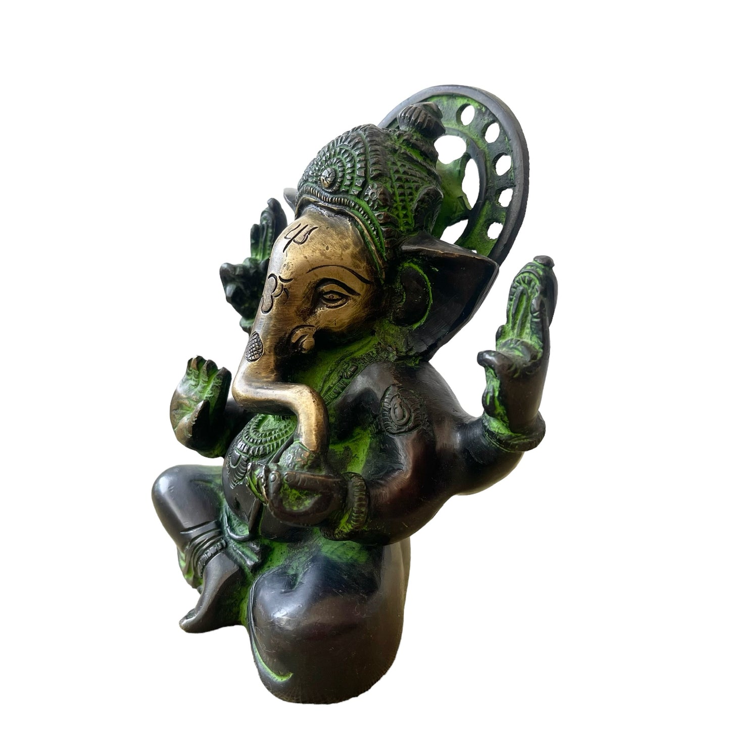 Estatua de Ganesha Verde: Dios destructor de obstáculos, hecho de Bronce