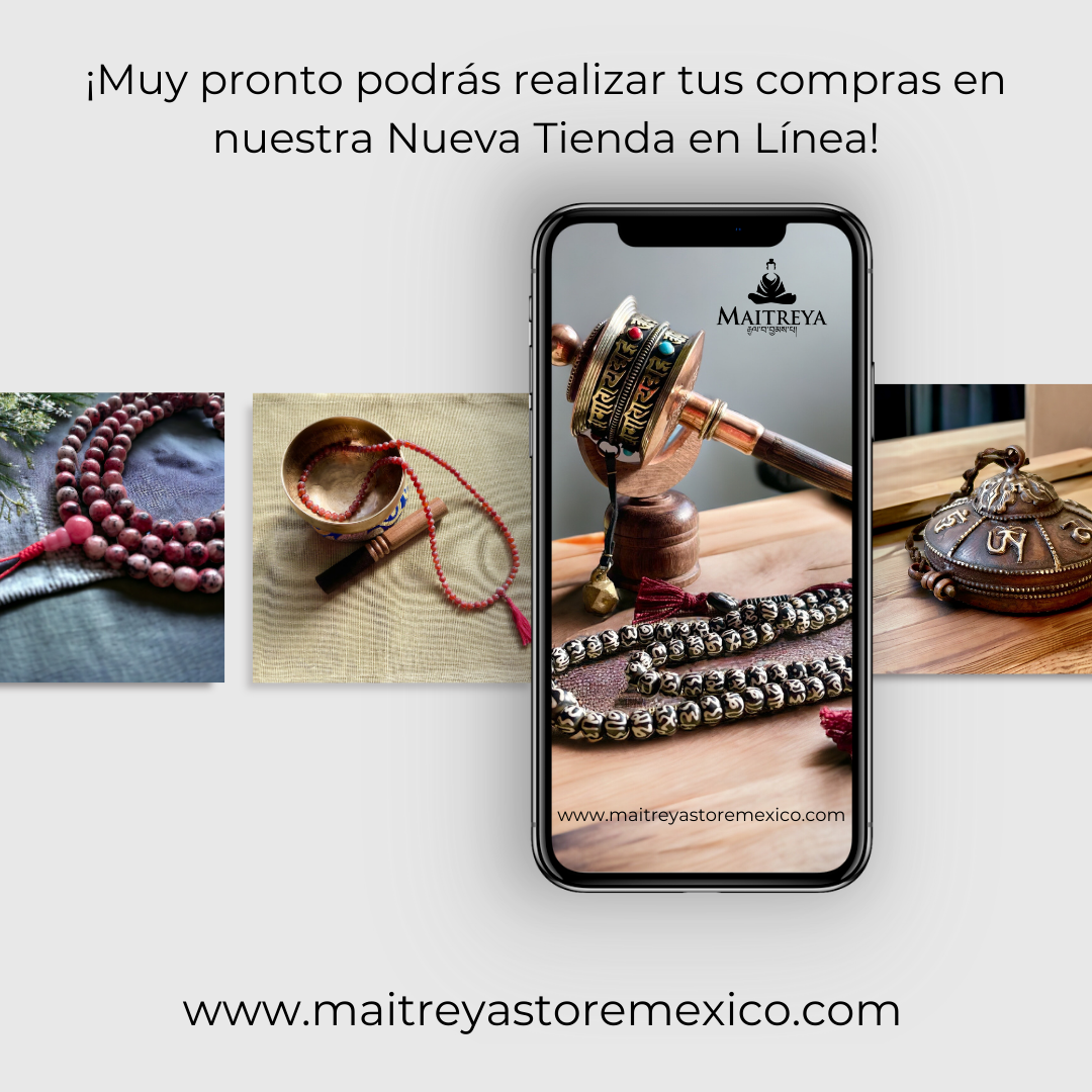 Maitreya Store México: cuencos, inciensos japoneses, malas, tingsha, ámbar, estatuas budistas, dorje, rosarios tibetanos.