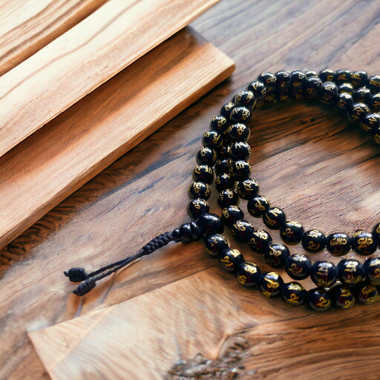 Japa Mala Auténtico de Ónix con mantra de 8mm