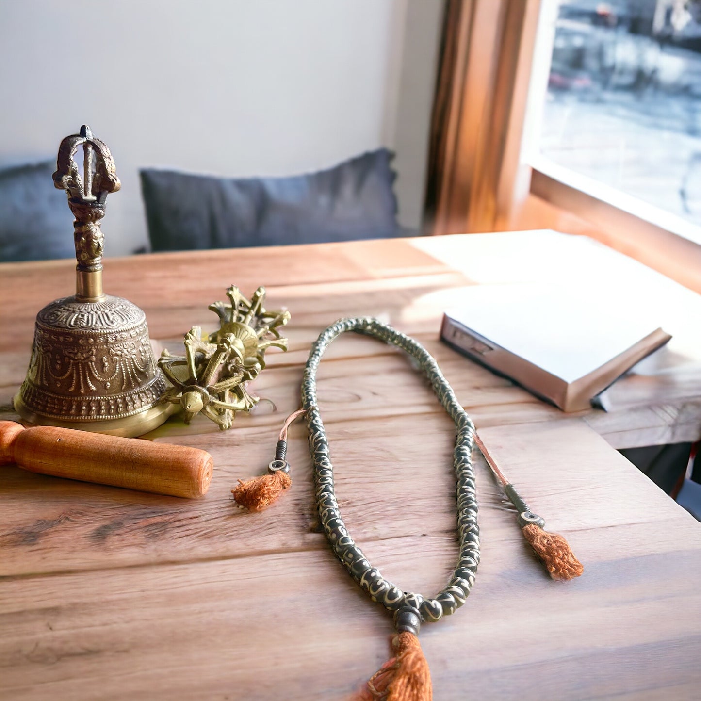 Japa Mala Auténtico de Hueso Yak con Yin Yang de 8mm con Contadores