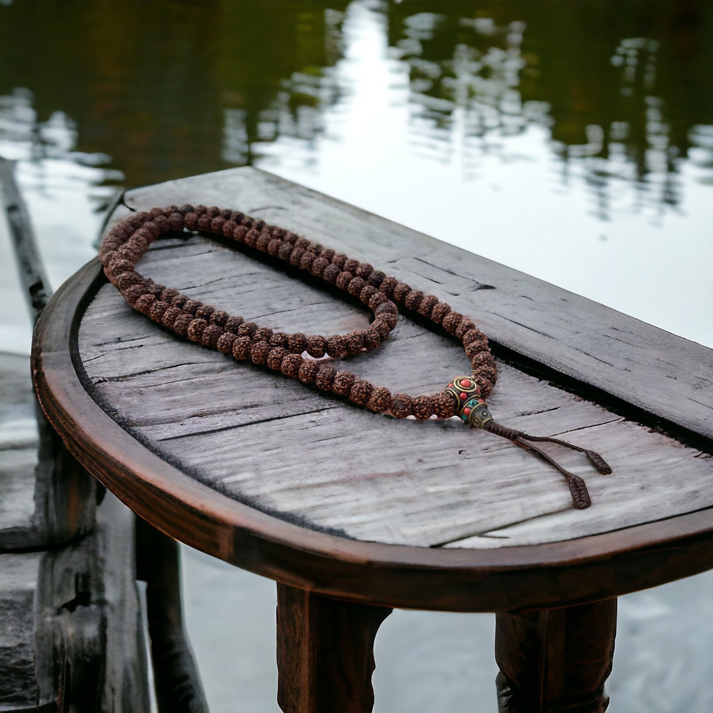 Japa Mala Auténtico de Rudraksha dark 8-9mm con Gurú Metálico