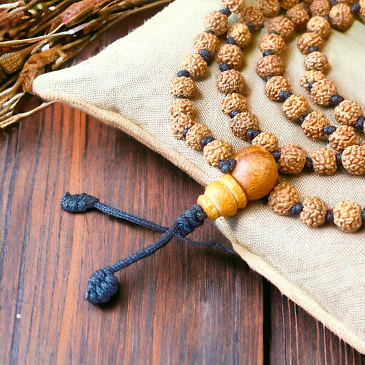 Japa Mala Auténtico de Rudraksha Natural de 5mm con Nudo