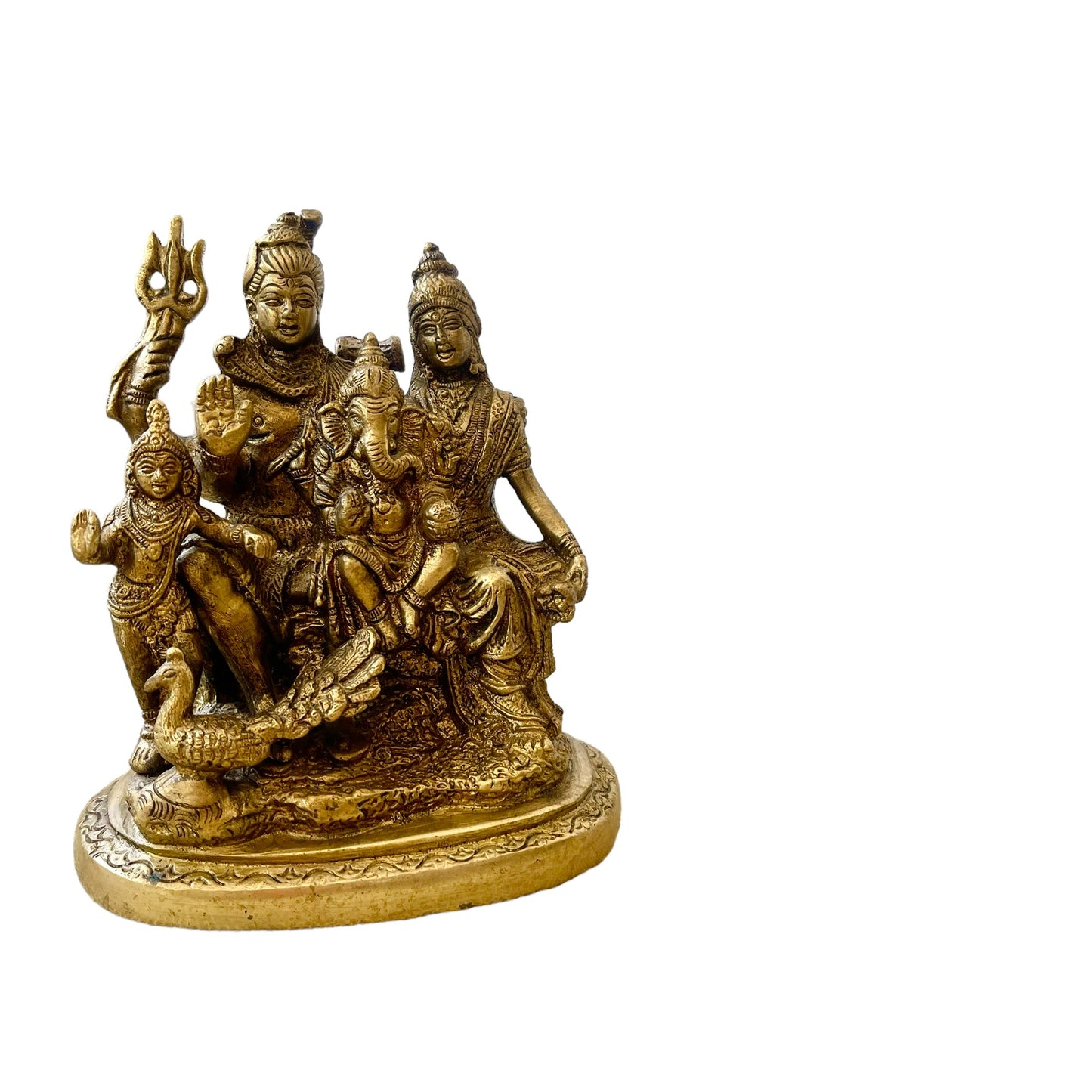 Estatua de Familia de Ganesha (Shiva, Durga, Ganesha y Karttikeya), Bronce, Hecho en India