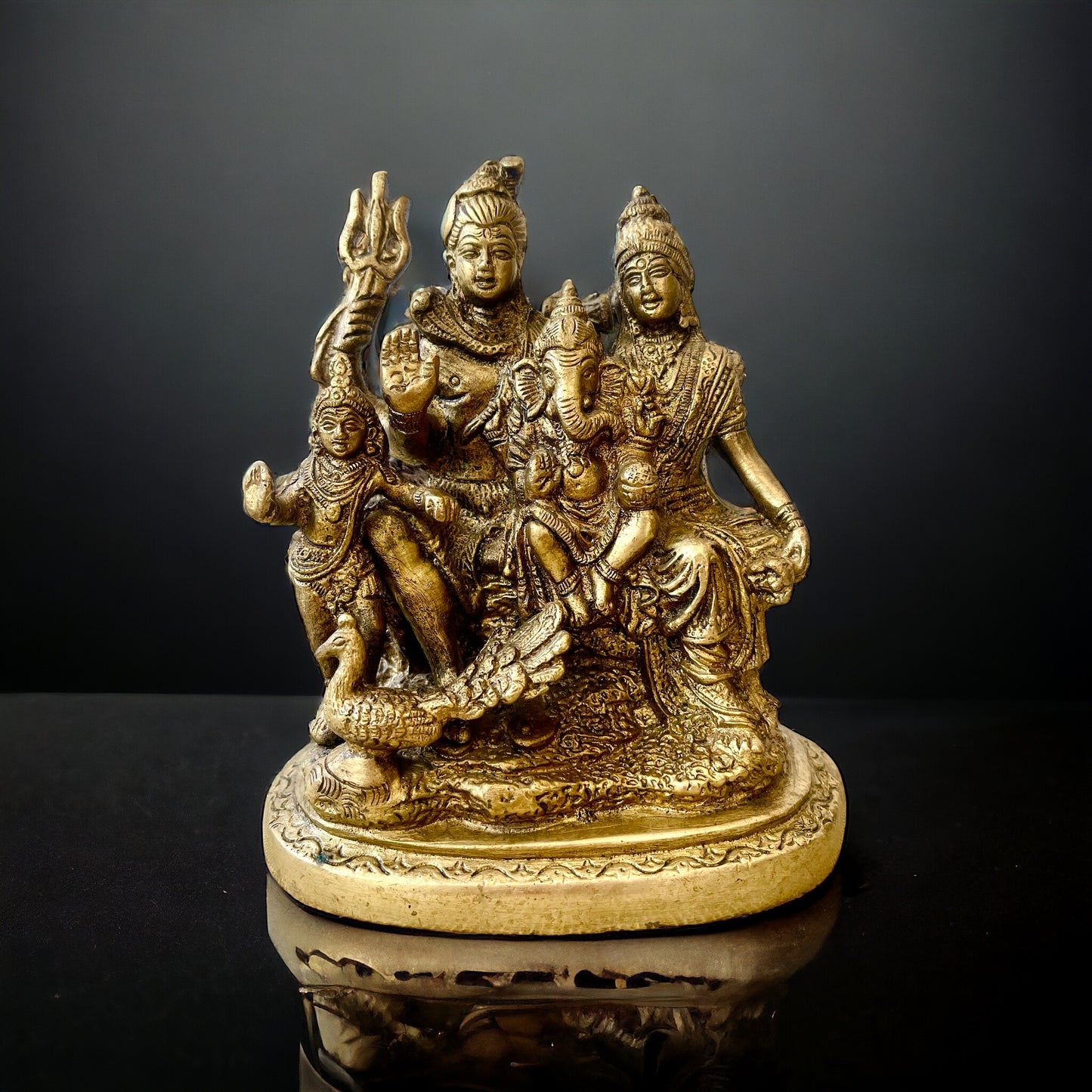 Estatua de Familia de Ganesha (Shiva, Durga, Ganesha y Karttikeya), Bronce, Hecho en India