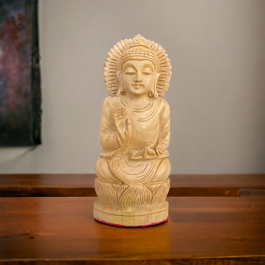 Estatua de Buda, Shiddharta Gautama, Madera Teka, Tallado a Mano, Hecho en India