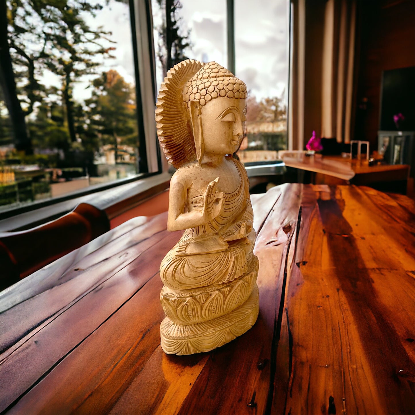 Estatua de Buda G, Shiddharta Gautama, Madera Teka, Tallado a Mano, Hecho en India