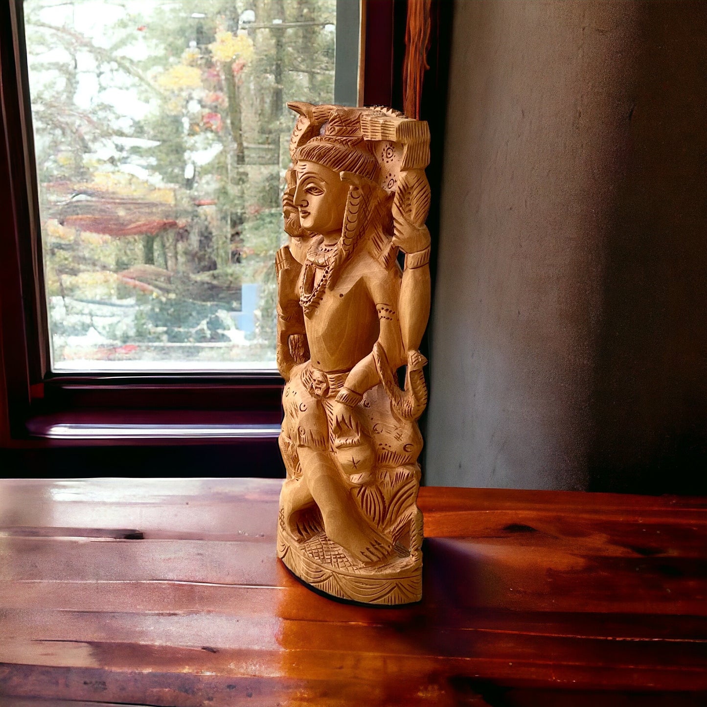 Estatua de Shiva, Dios del Universo, Madera Teka, Tallado a Mano, Hecho en India