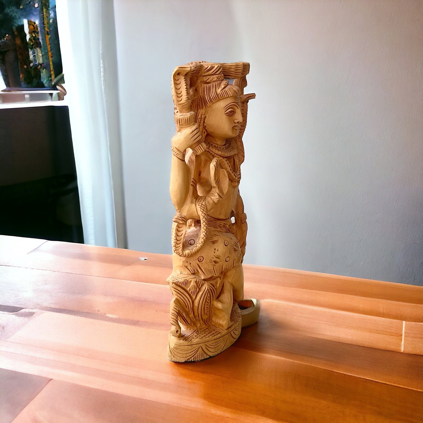 Estatua de Shiva, Dios del Universo, Madera Teka, Tallado a Mano, Hecho en India