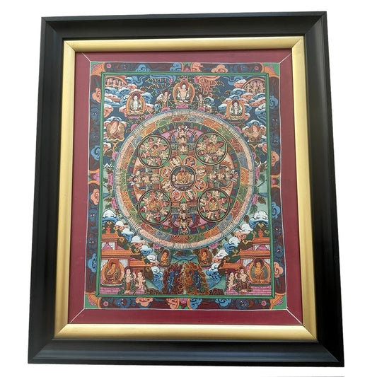 Thangka Budista, Pintura Tibetana, Pintada a Mano en Nepal, Mandala de Buda con Marco y Vidrio