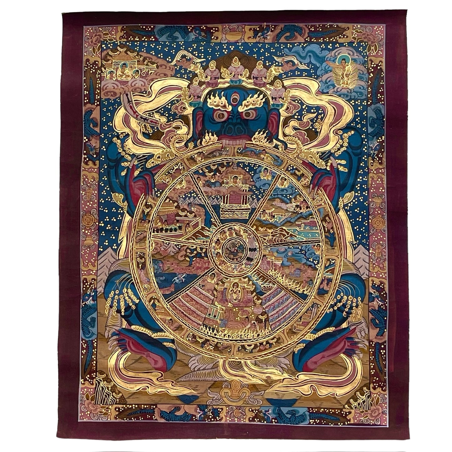 Thangka Budista, Pintura Tibetana, Pintada a Mano en Nepal, 6 Reinos del Samsara