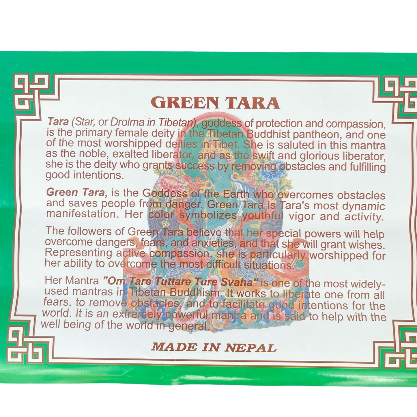 Bandera de Oración Tibetana, 20cm x 24cm, Tara Verde