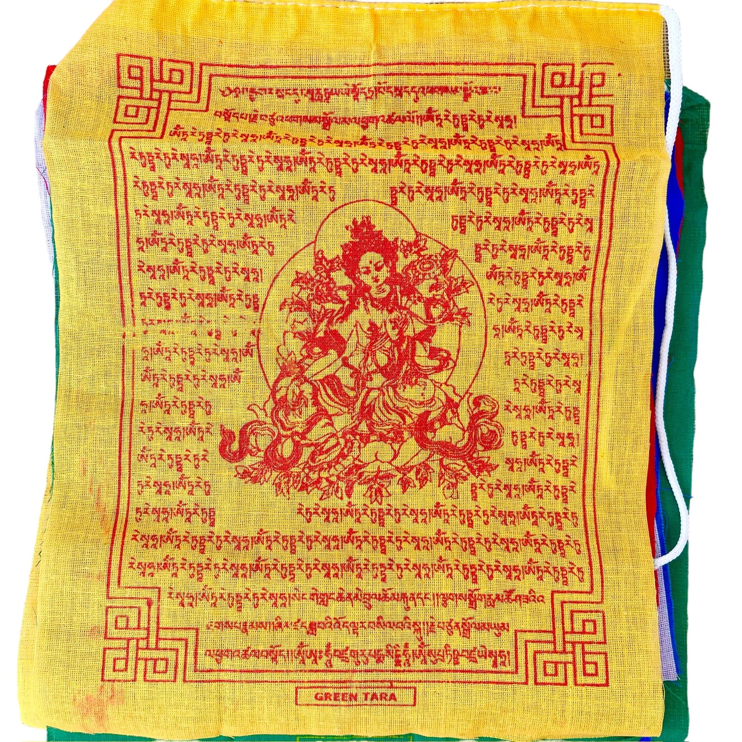 Bandera de Oración Tibetana, 20cm x 24cm, Tara Verde