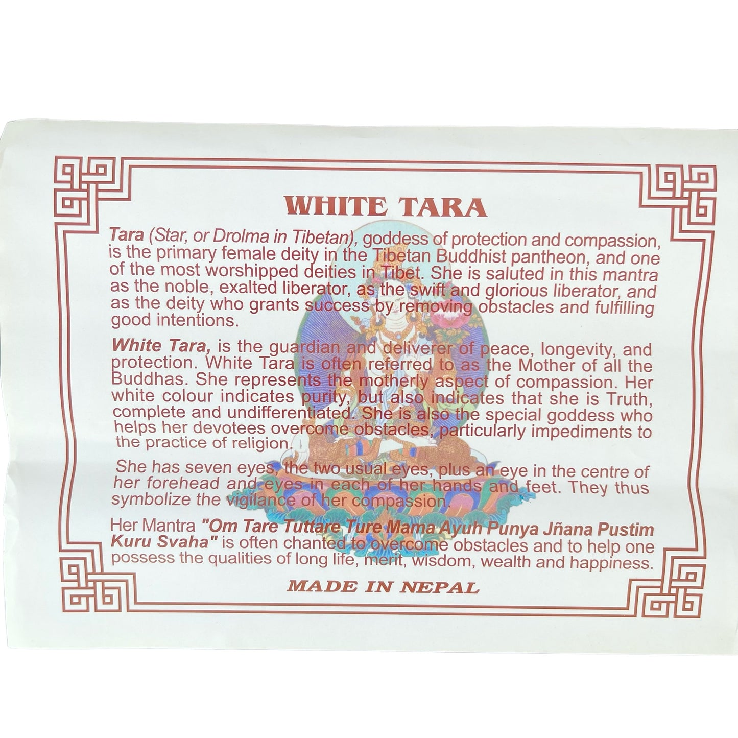 Bandera de Oración Tibetana, 20cm x 24cm, Tara Blanca