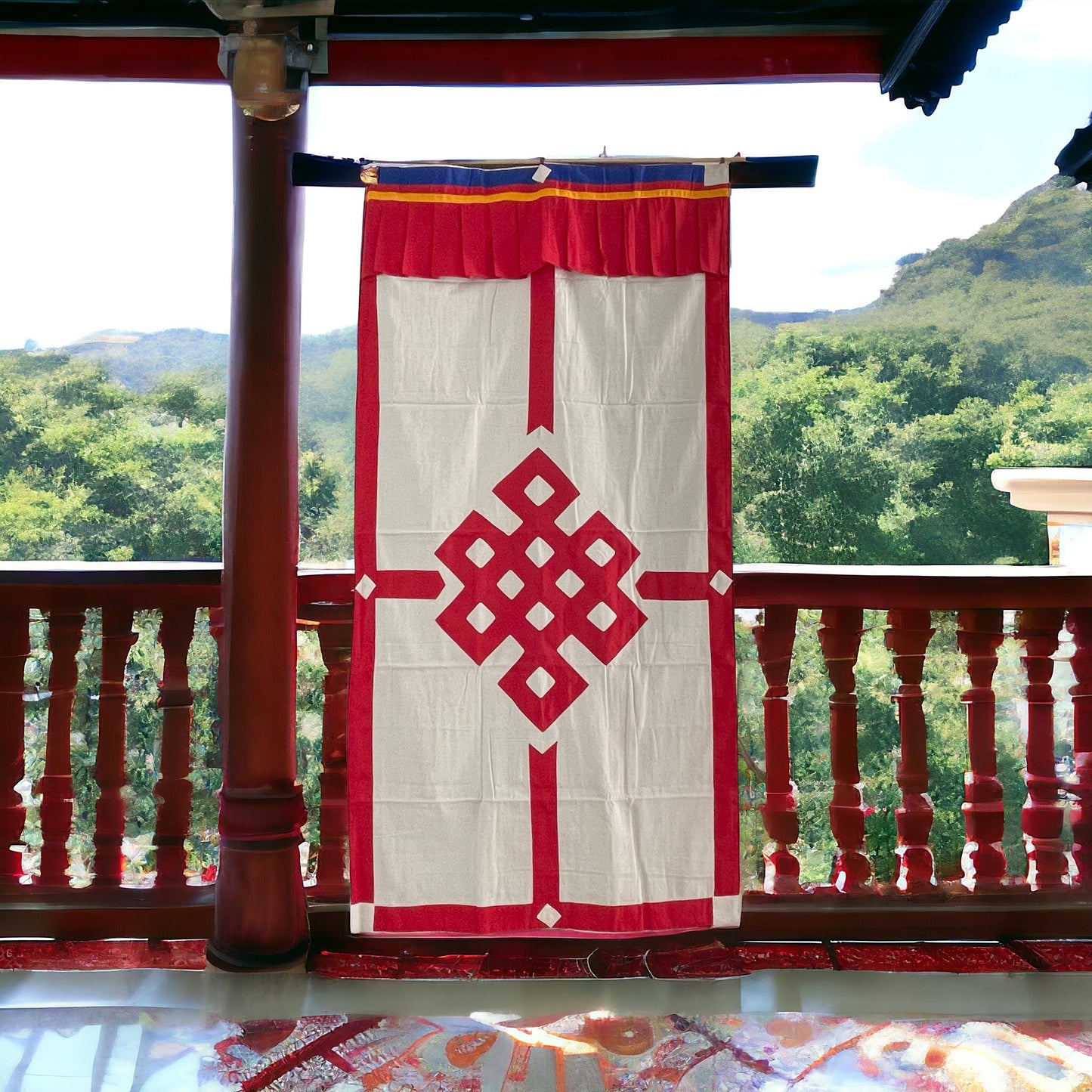 Tapiz Tibetano Colgante con Diseño de Nudo Sin Fín, Rojo