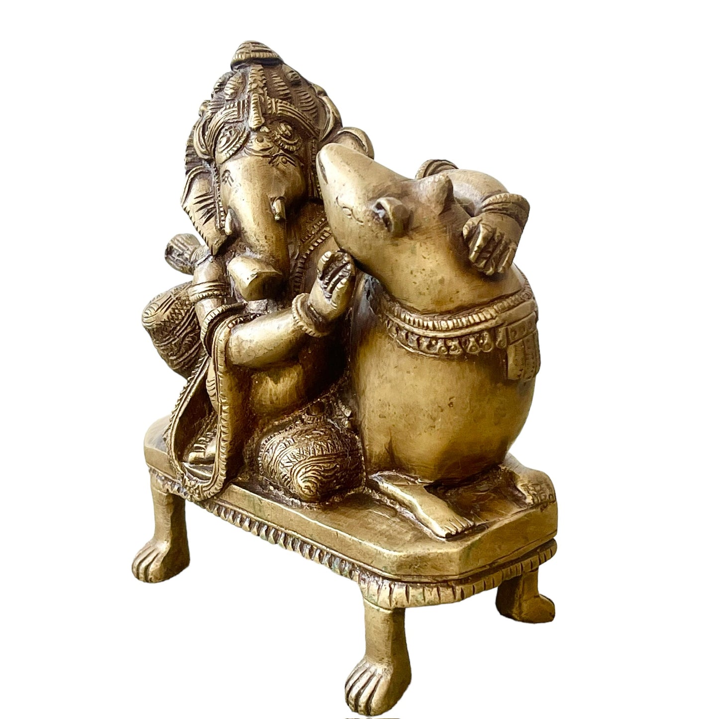 Estatua de Ganesha con ratón: Dios destructor de obstáculos, hecho de Bronce