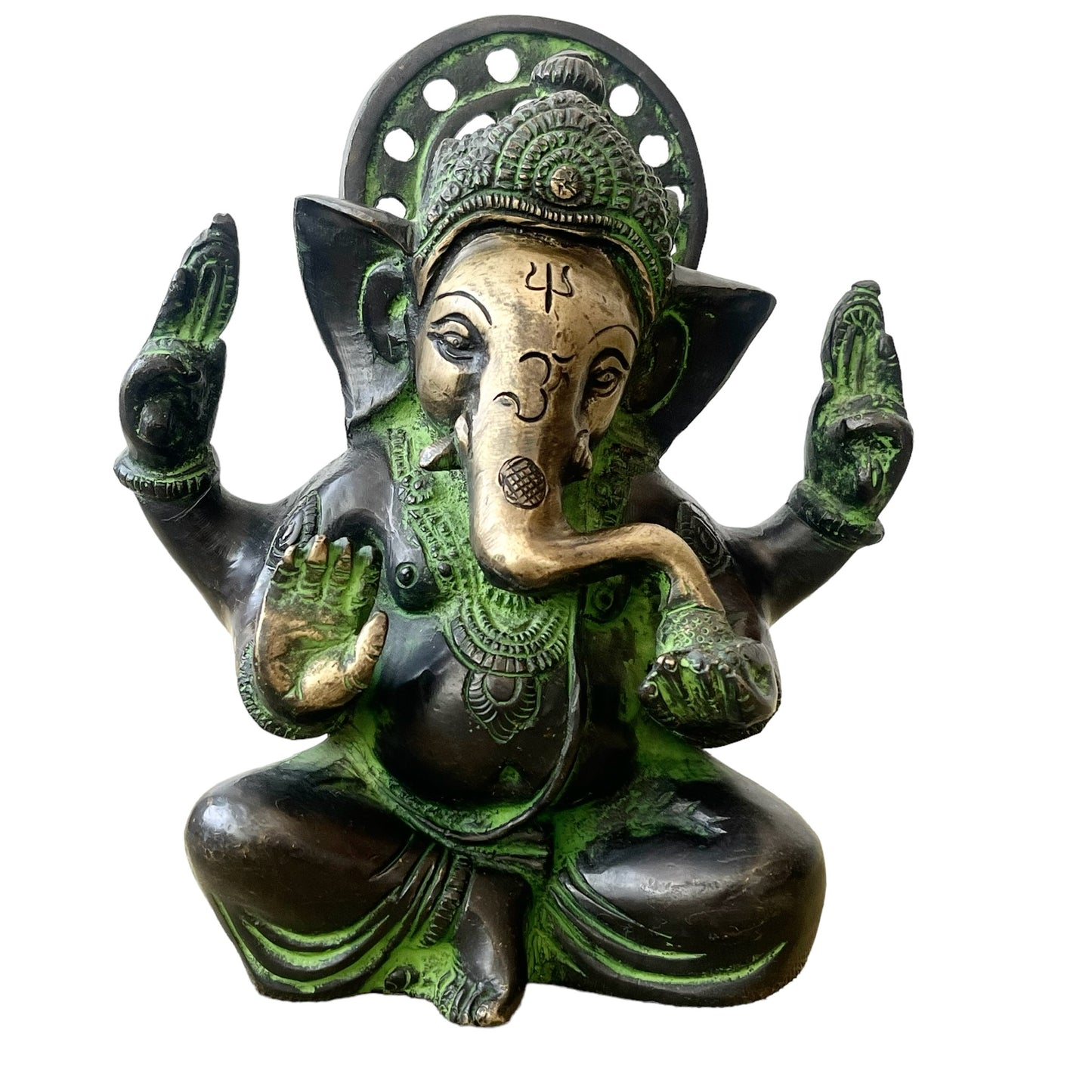 Estatua de Ganesha Verde: Dios destructor de obstáculos, hecho de Bronce