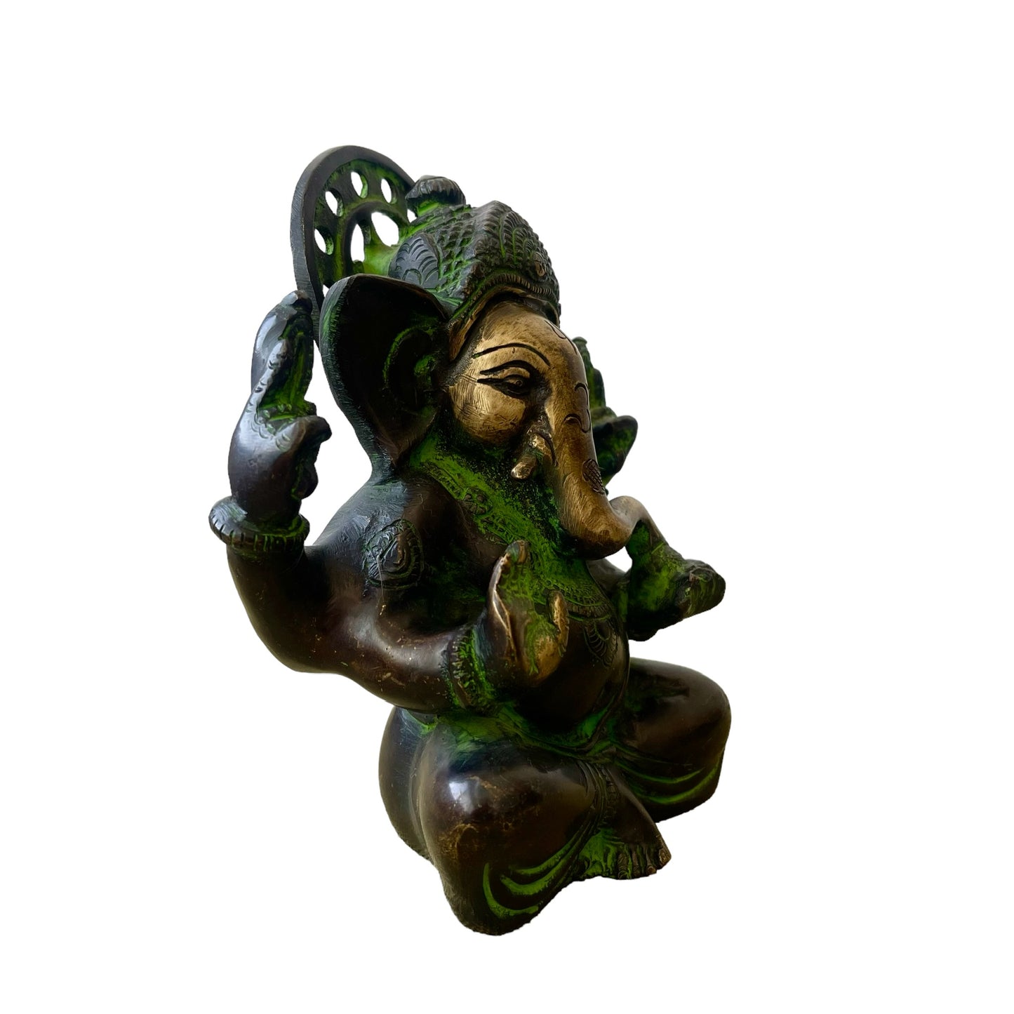 Estatua de Ganesha Verde: Dios destructor de obstáculos, hecho de Bronce