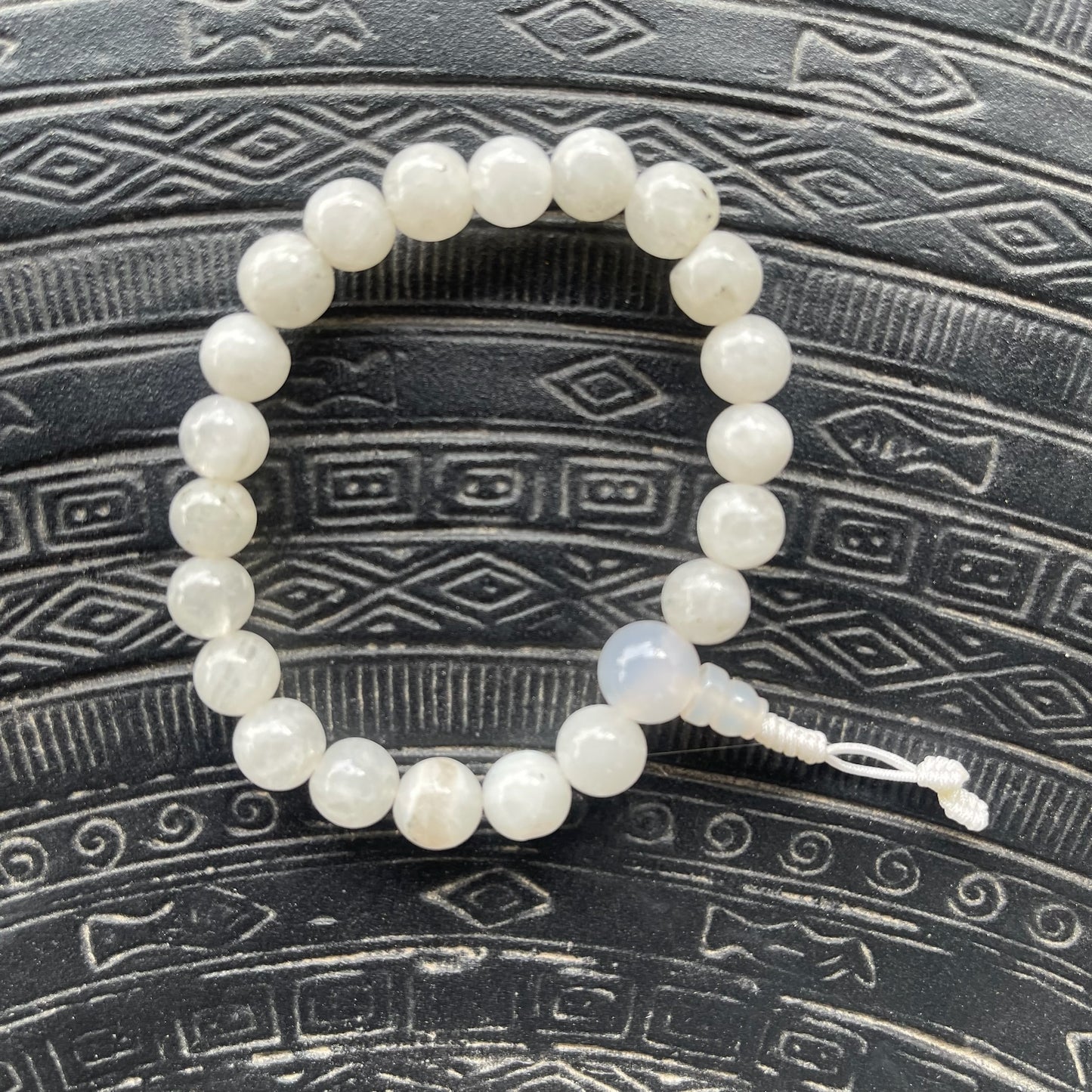 Pulsera Tibetana Auténtica de Piedra Luna Blanca 9mm de diámetro