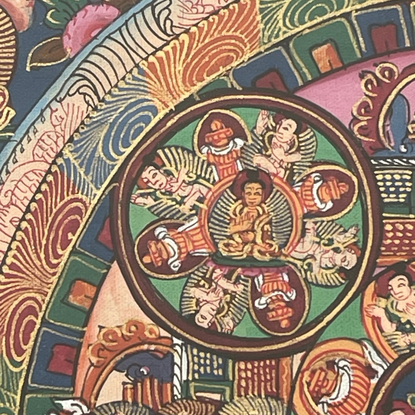 Thangka Budista, Pintura Tibetana, Pintada a Mano en Nepal, Mandala de Buda con Marco y Vidrio