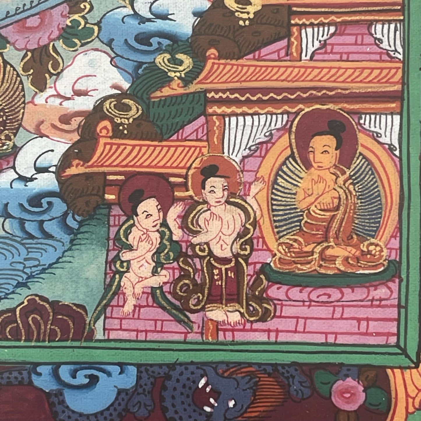 Thangka Budista, Pintura Tibetana, Pintada a Mano en Nepal, Mandala de Buda con Marco y Vidrio