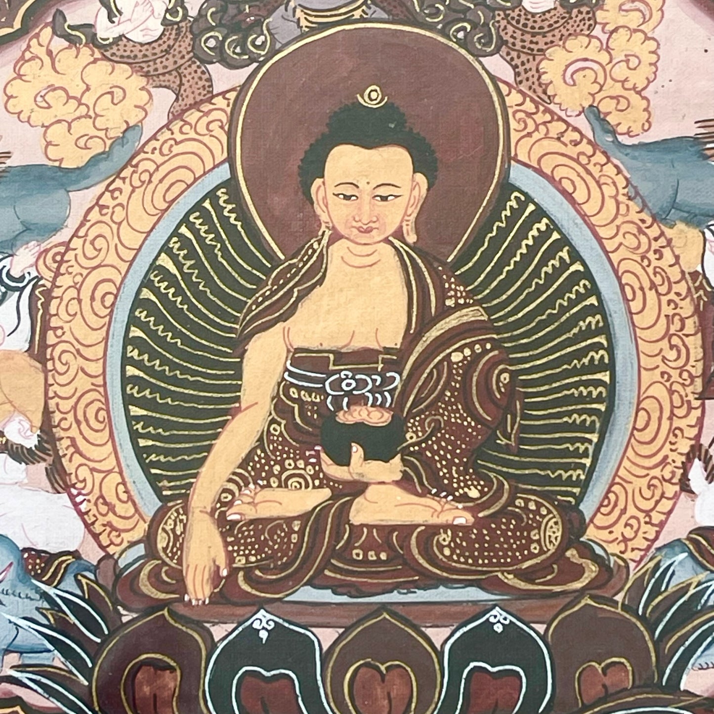 Thangka Budista: Pintura Tibetana, Pintada a Mano en Nepal, La Vida de Buda con Marco y Vidrio