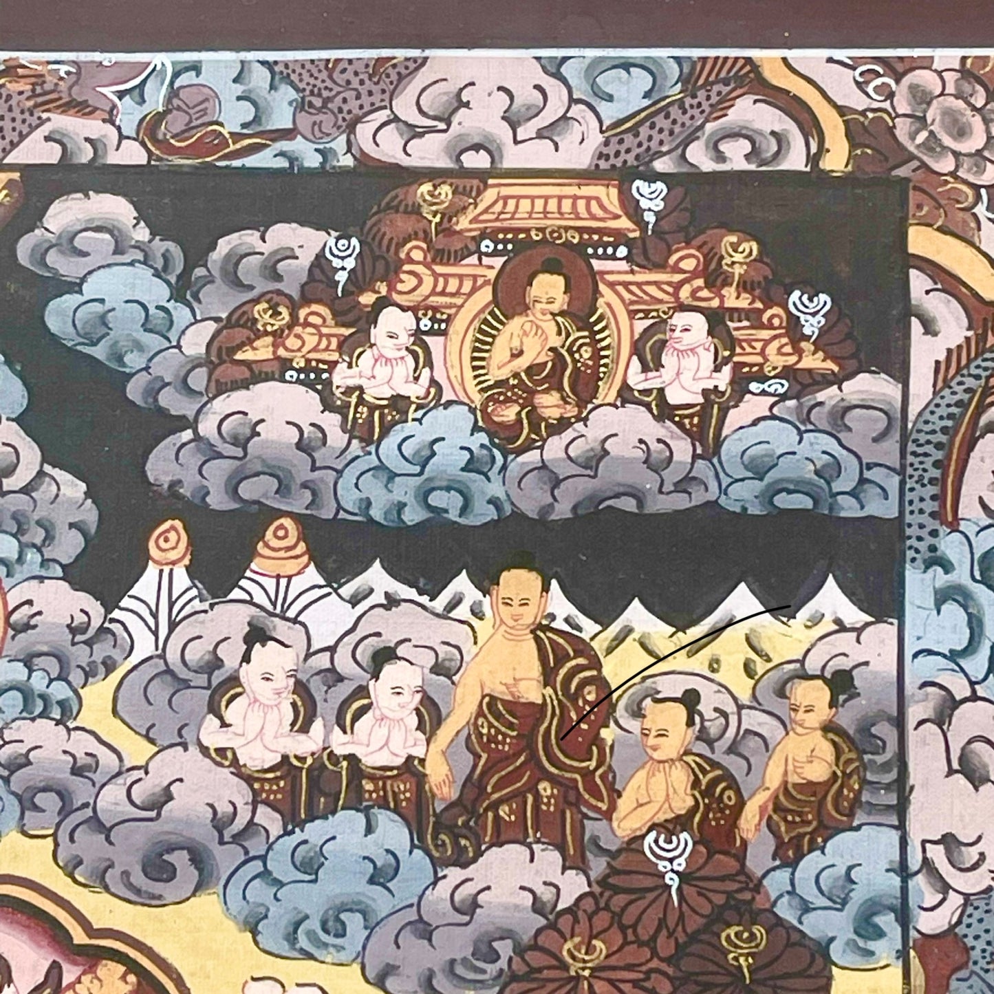 Thangka Budista: Pintura Tibetana, Pintada a Mano en Nepal, La Vida de Buda con Marco y Vidrio