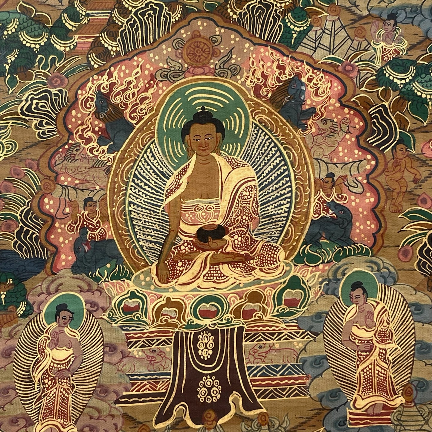 Thangka Budista, Pintura Tibetana, Pintada a Mano en Nepal, La iluminación de Buda