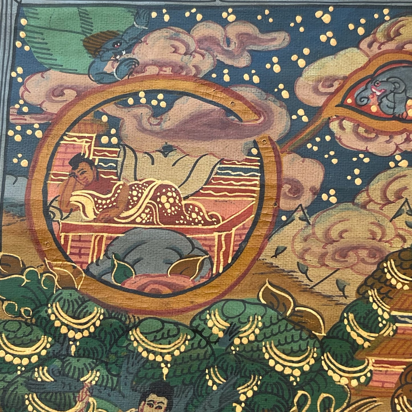 Thangka Budista, Pintura Tibetana, Pintada a Mano en Nepal, La iluminación de Buda