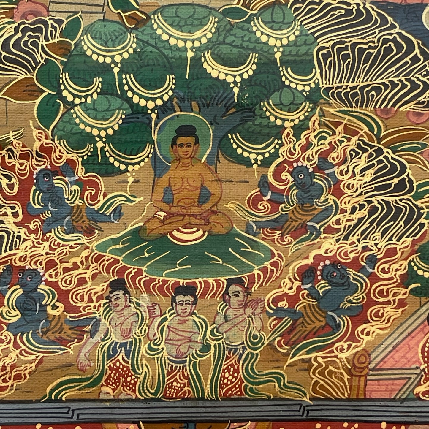 Thangka Budista, Pintura Tibetana, Pintada a Mano en Nepal, La iluminación de Buda