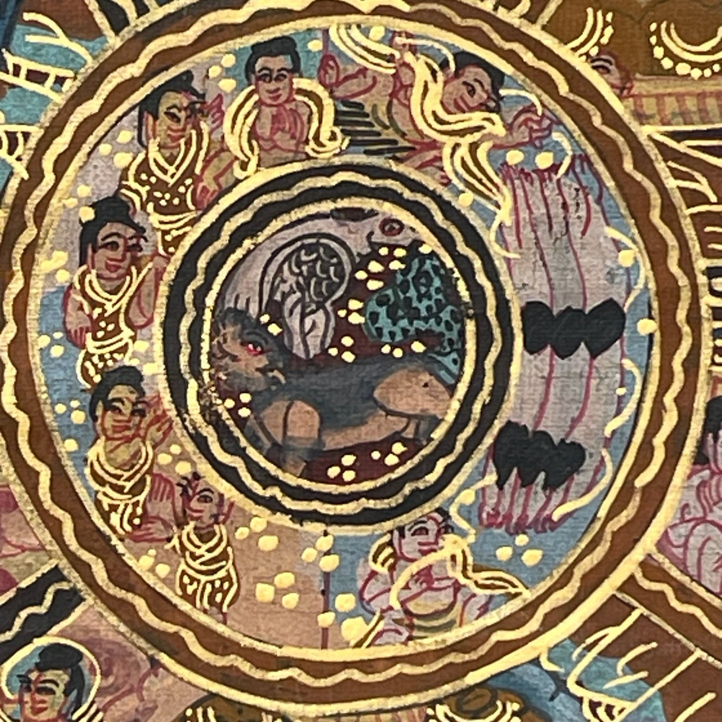 Thangka Budista, Pintura Tibetana, Pintada a Mano en Nepal, 6 Reinos del Samsara