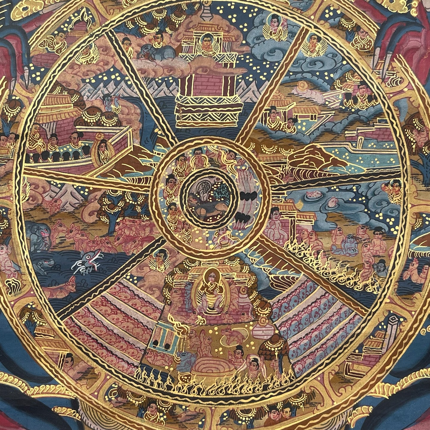 Thangka Budista, Pintura Tibetana, Pintada a Mano en Nepal, 6 Reinos del Samsara