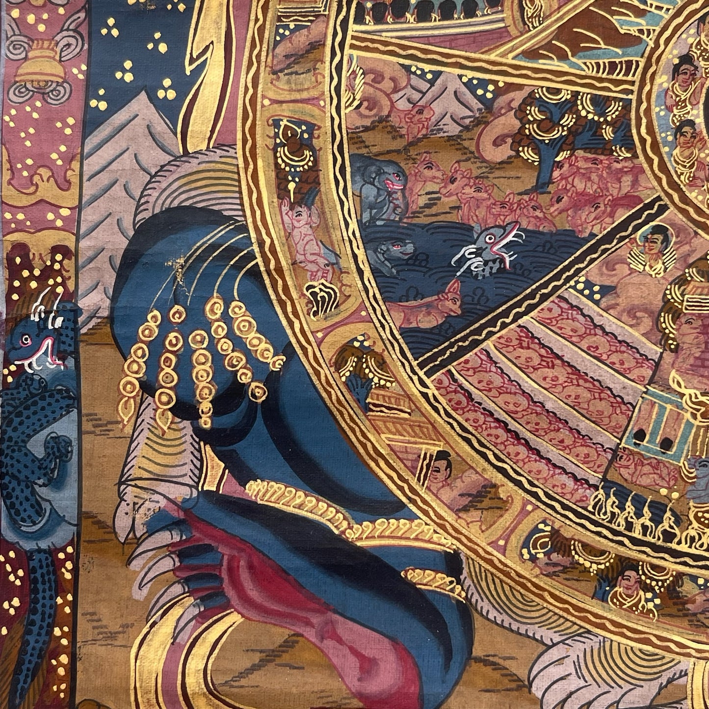 Thangka Budista, Pintura Tibetana, Pintada a Mano en Nepal, 6 Reinos del Samsara