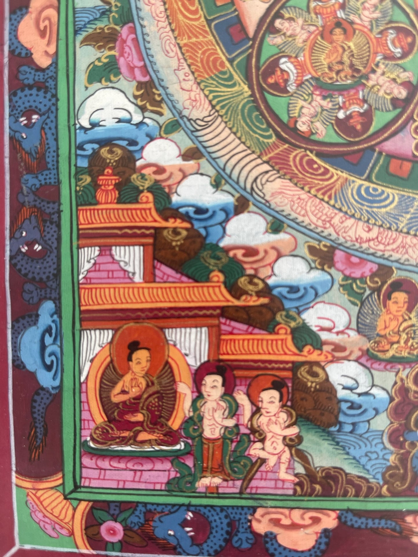 Thangka Budista, Pintura Tibetana, Pintada a Mano en Nepal, Mandala de Buda con Marco y Vidrio