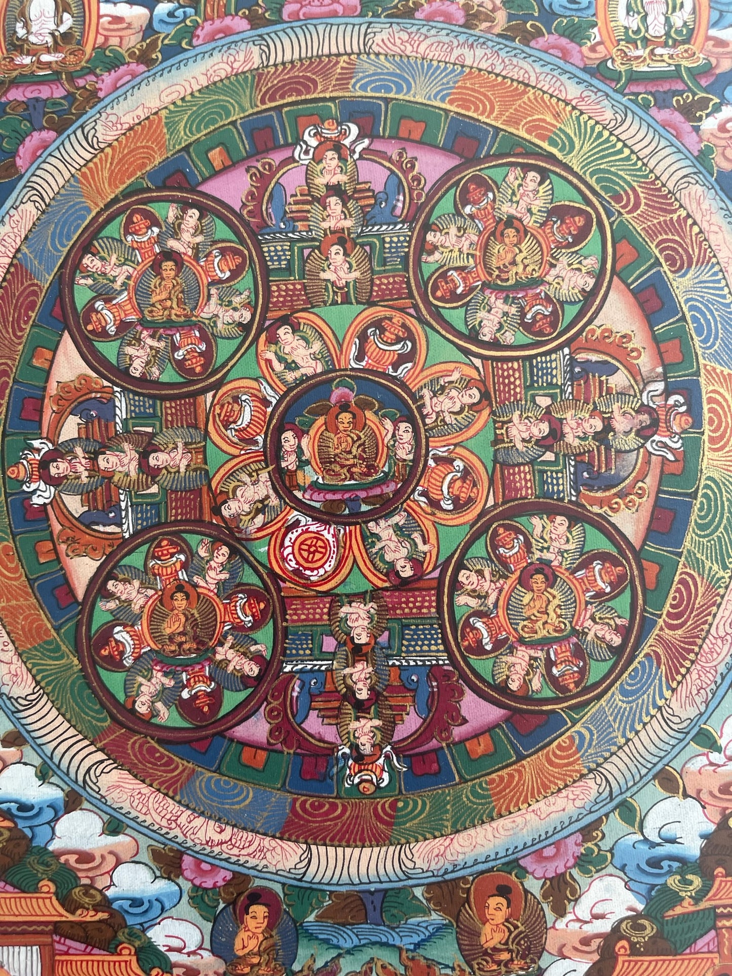 Thangka Budista, Pintura Tibetana, Pintada a Mano en Nepal, Mandala de Buda con Marco y Vidrio