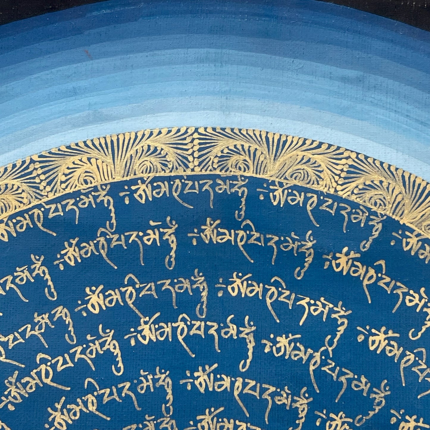 Thangka Budista, Pintura Tibetana, Pintada a Mano en Nepal, Mandala de Om Mani Pädme Hum Mantra en Sánscrito