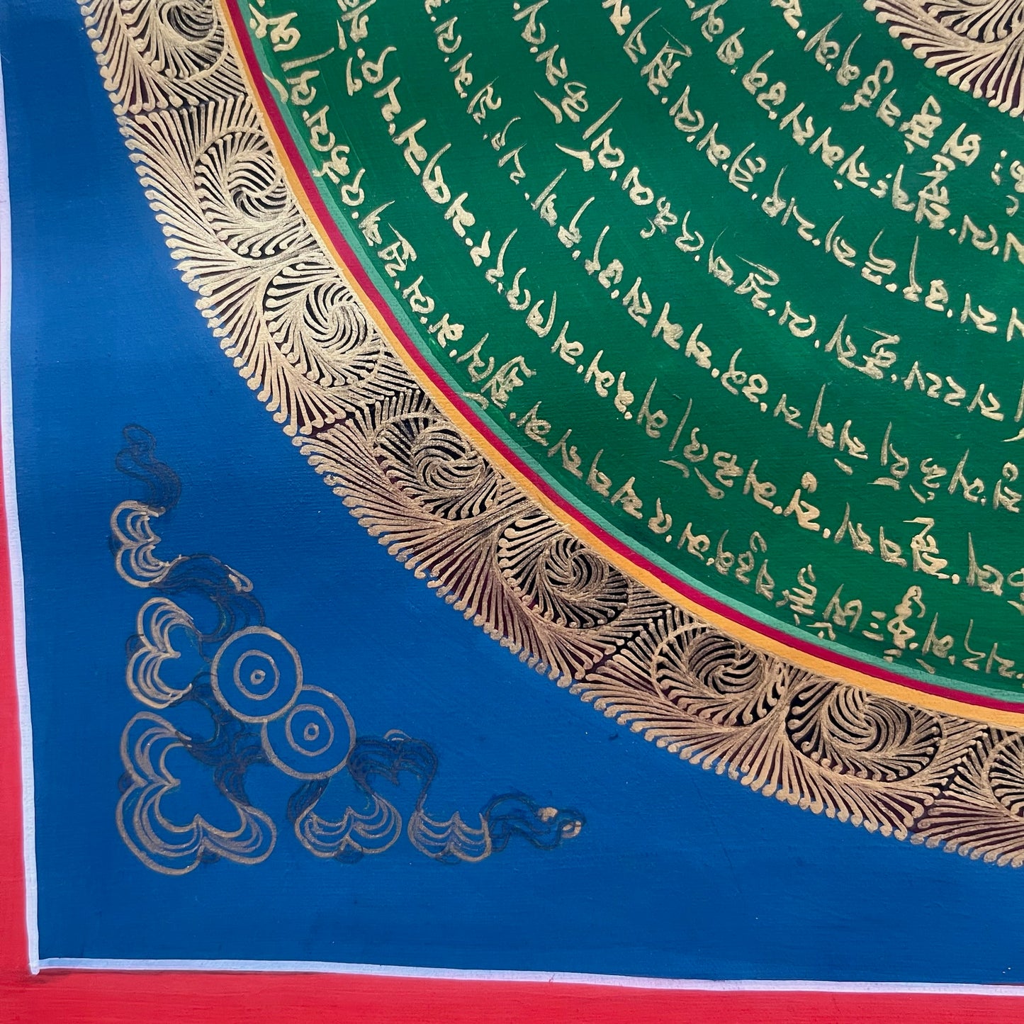 Thangka Budista, Pintura Tibetana, Pintada a Mano en Nepal, Mandala de Om Mani Pädme Hum Mantra en Sánscrito