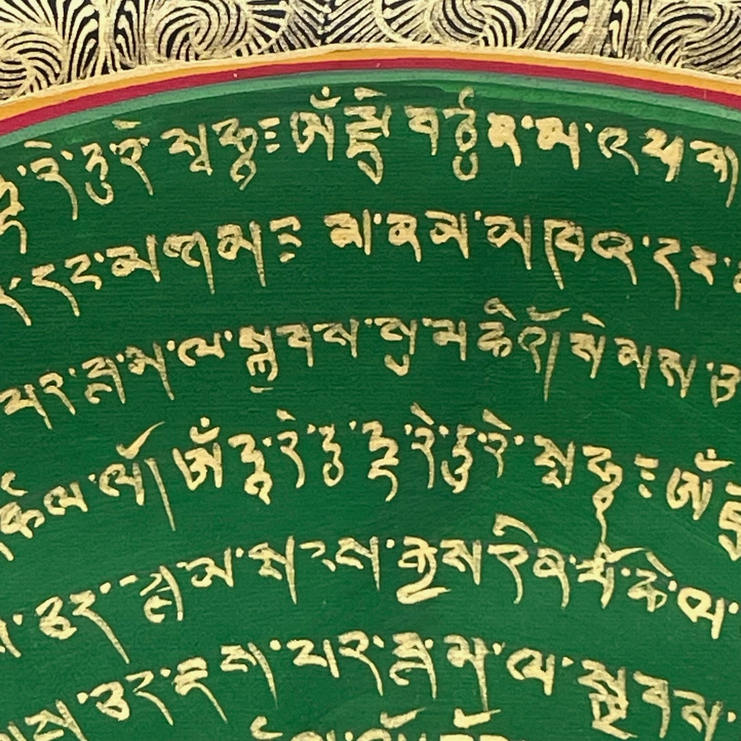 Thangka Budista, Pintura Tibetana, Pintada a Mano en Nepal, Mandala de Om Mani Pädme Hum Mantra en Sánscrito